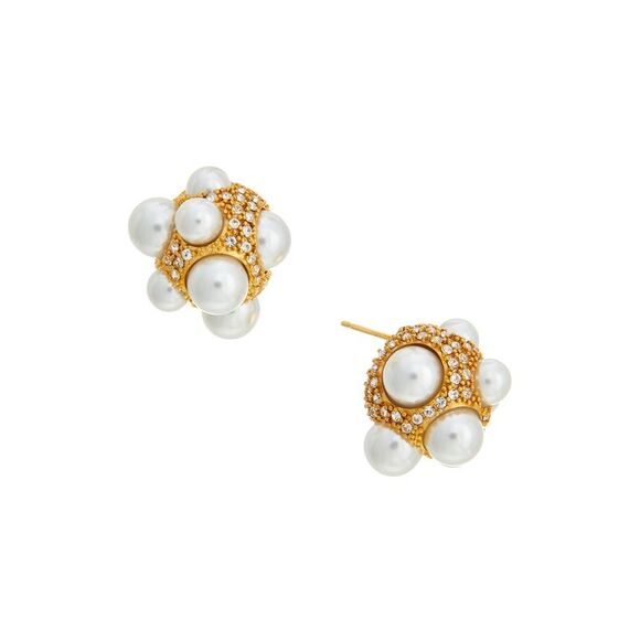 Oscar De La Renta Pearl Pave Cluster Earrings